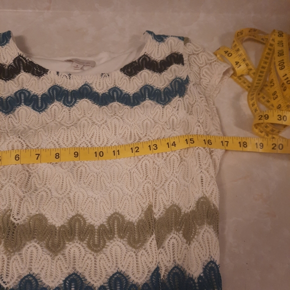 Dress Barn Cream and Blue Chevron Midi Dress - Picture 2 of 9